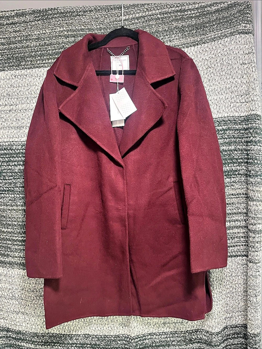 belle & bloom Ex-Boyfriend Wool Blend Oversized Jacket Burgundy XL